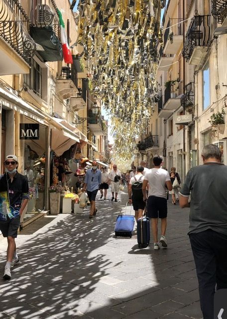 A decorated street in Taormina old town